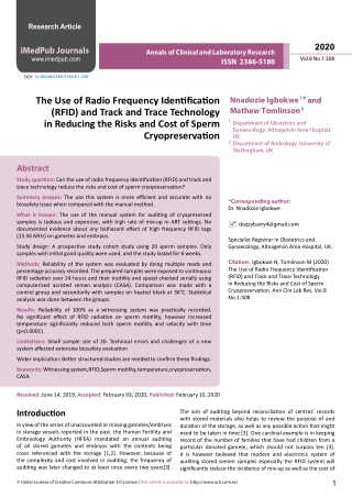 The Use of Radio Frequency Identification (RFID) and Track and Trace Technology in Reducing the Risks and Cost of Sperm