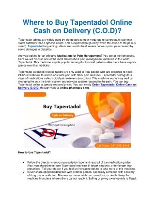 Where to Buy Tapentadol Online Cash on Delivery (C.O.D)?