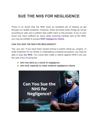 Sue the NHS for Negligence | NHS Medical Negligence Claims
