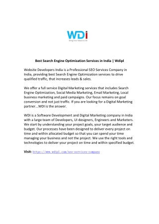Best Search Engine Optimization Services in India | Wdipl