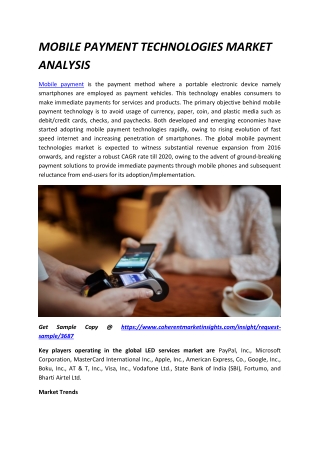 Mobile Payment Technologies Market Sales Size Share 2027
