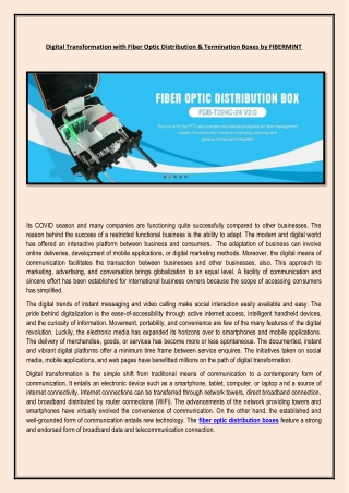 An Outdoor Optical Distribution Box for Residences