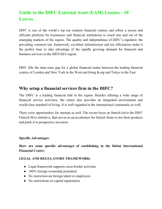 Guide to the DIFC External Asset Manager (EAM) License -  10 Leaves