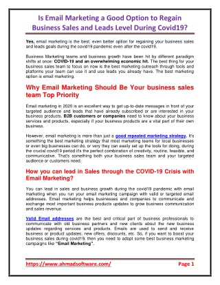 Is email marketing a good option to regain business sales and leads level during covid19