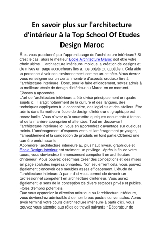 En savoir plus sur l'architecture d'intérieur à la Top School Of Etudes Design Maroc