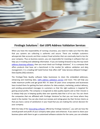 Firstlogic Solutions®: Get USPS Address Validation Services