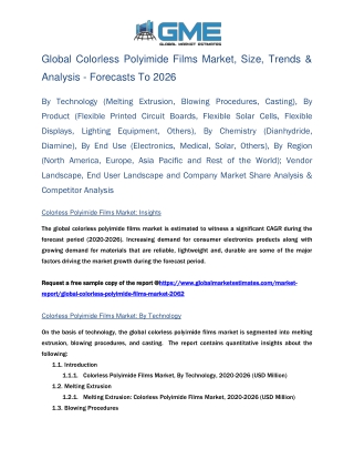 Global Colorless Polyimide Films Market Share, Trends and Analysis-Forecasts 2026