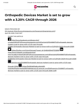 2020 Orthopedic Devices Market Size, Share and Trend Analysis Report to 2026