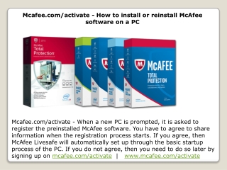 Mcafee.com/activate - How to install or reinstall McAfee software on a PC