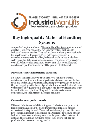 Buy high-quality Material Handling Systems