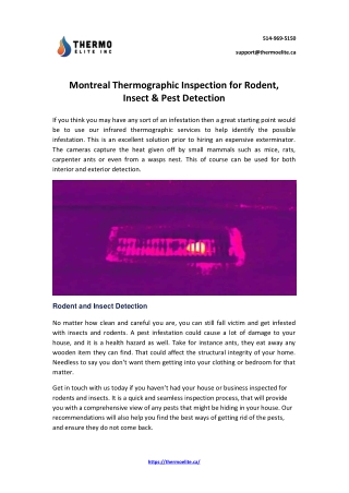 Montreal Thermographic Inspection for Rodent, Insect & Pest Detection