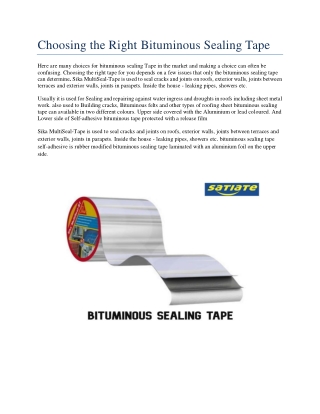 Choosing the Right Bituminous Sealing Tape