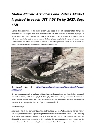 Global Marine Actuators and Valves Market is poised to reach US$ 4.96 Bn by 2027, Says CMI