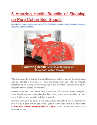 5 Amazing Health Benefits of Sleeping on Pure Cotton Bed Sheets