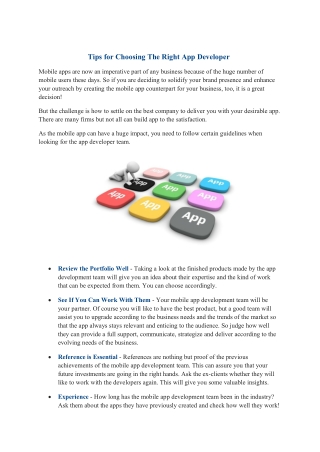 Tips for Choosing The Right App Developer