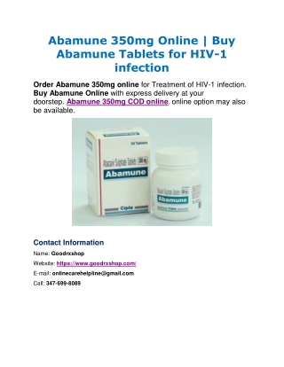 Abamune 350mg Online | Buy Abamune Tablets for HIV-1 infection