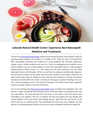 Lakeside Natural Health Center: Experience Best Naturopath Medicine and Treatments