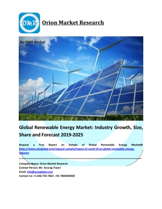 Global Renewable Energy Market Size, Industry Trends, Share and Forecast 2019-2025