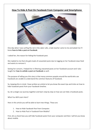 How to Hide a Post On Facebook from Computer and Smartphone