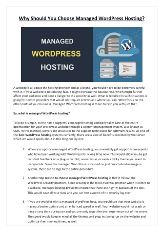 Why Should You Choose Managed WordPress Hosting?