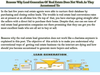 Reasons Why Lead Generation Of Real Estate Does Not Work As They Accustomed To