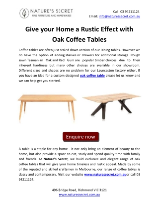 Give your Home a Rustic Effect with Oak Coffee Tables