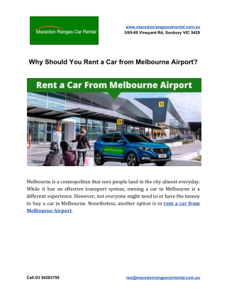 Why Should You Rent a Car from Melbourne Airport?