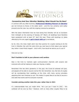 Coronavirus And Your Gibraltar Wedding: What Should You Do Now?