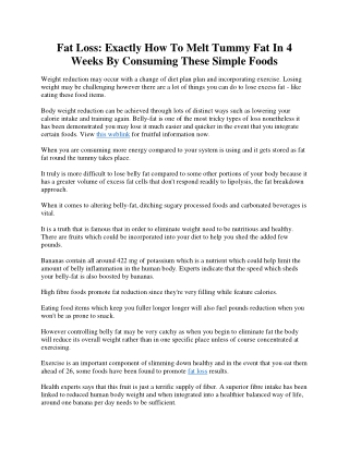 Weight Reduction: Just How To Get Rid Of Tummy Fat In 4 Weeks Through Consuming These Easy Foods