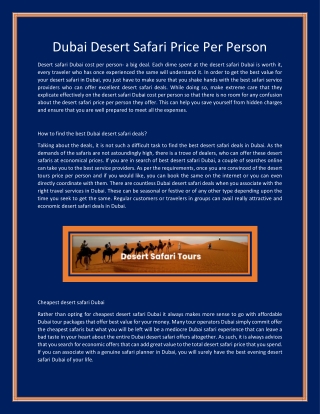 Dubai Desert Safari Price Per Person