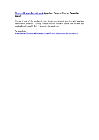Director Finance Recruitment Agencies - Finance Director Executive Search