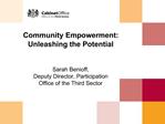 Community Empowerment: Unleashing the Potential Sarah Benioff, Deputy Director, Participation Office of the Third Sec