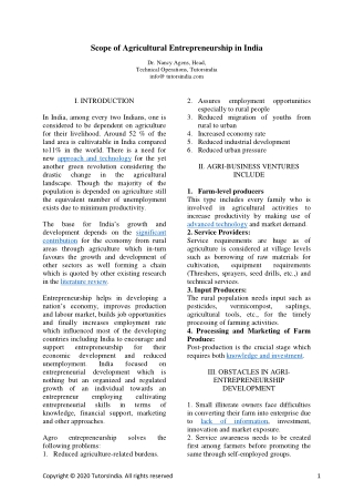 Scope of Agricultural Entrepreneurship in India- Tutors India