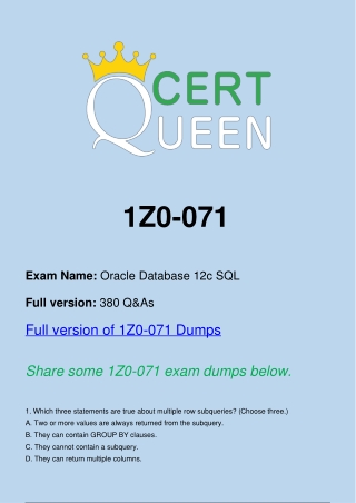 Oracle Certification 1Z0-071 Questions and Answers