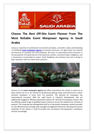 Choose The Best Off-Site Event Planner From The Most Reliable Event Manpower Agency In Saudi Arabia