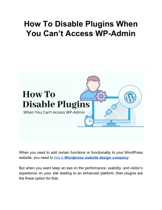 How To Disable Plugins When You Can’t Access WP-Admin