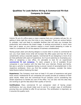 Qualities To Look Before Hiring A Commercial Fit-Out Company In Dubai
