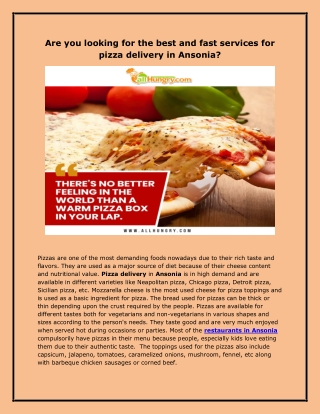 Are you looking for the best and fast services for pizza delivery in Ansonia?