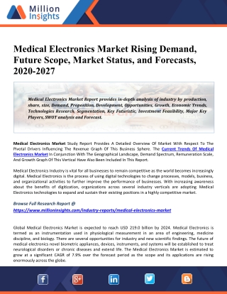 Medical Electronics Market Analysis, Key Growth Drivers, Challenges, Leading Key Players Review, Demand