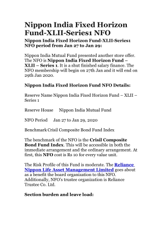 Nippon India Fixed Horizon Fund-XLII-Series1 NFO