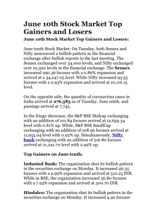 June 10th Stock Market Top Gainers and Losers