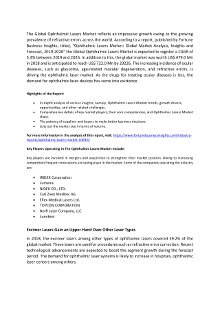 Ophthalmic Lasers Market Updates, Growth, Trends, Future Investments by Forecast to 2026