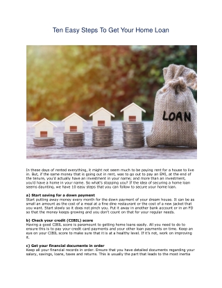 Ten Easy Steps To Get Your Home Loan