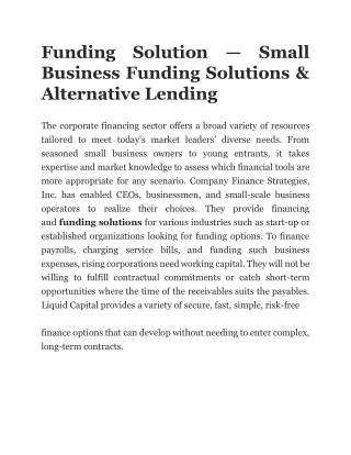 Funding Solution — Small Business Funding Solutions & Alternative Lending