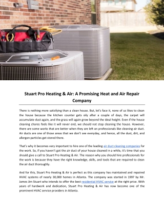 Stuart Pro Heating & Air: A Promising Heat and Air Repair Company