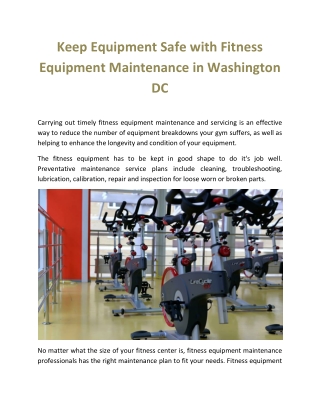 Keep Equipment Safe With Fitness Equipment Maintenance In Washington DC