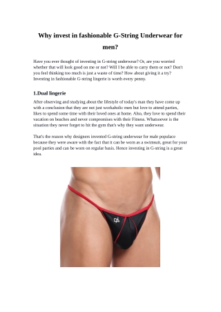 Why invest in fashionable G-String Underwear for men?