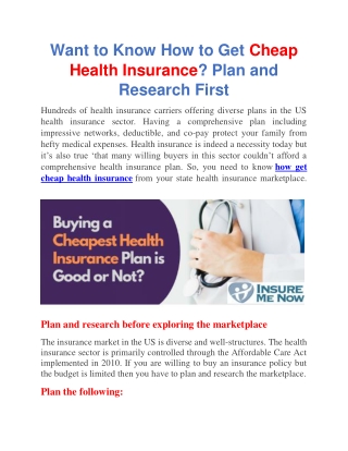 Want to Know How to Get Cheap Health Insurance? Plan and Research First