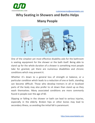 Why Seating in Showers and Baths Helps Many People