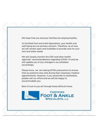 Certified Foot and Ankle Specialists COVID-19 Infographic